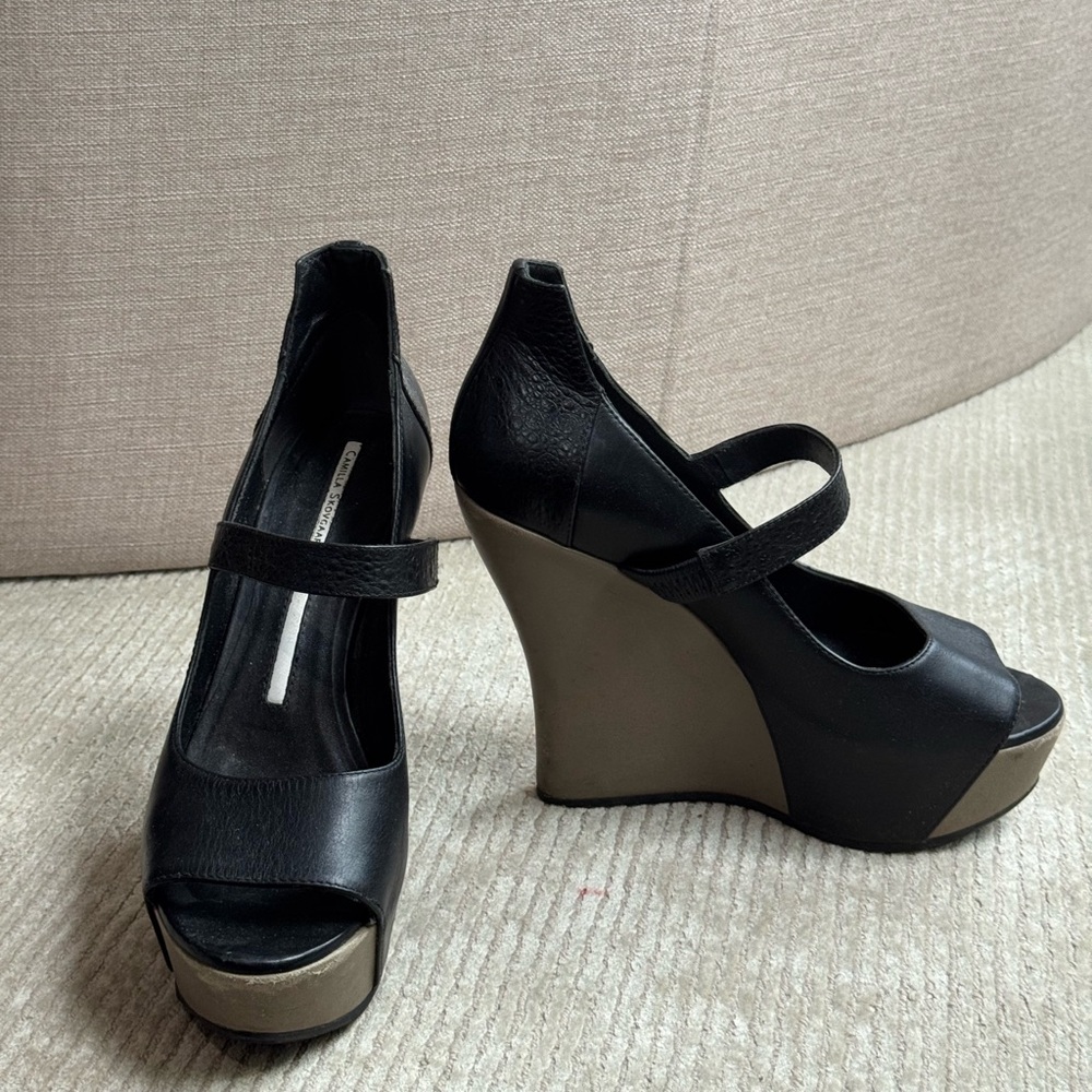 Black Wedge Mary Jane Shoes with Platform Sole
